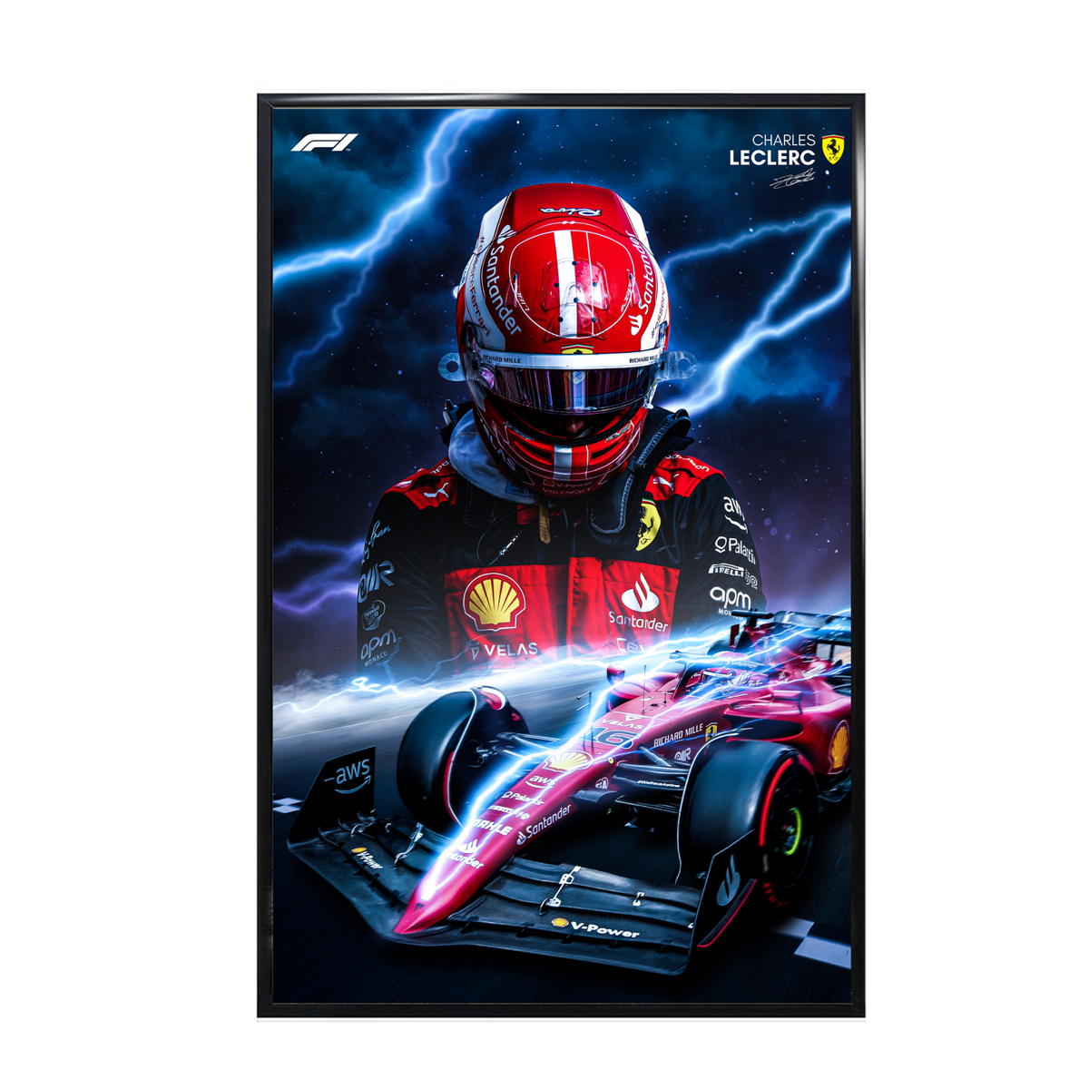 F1 Charles Leclerc - Ferrari Lightning Portrait Poster