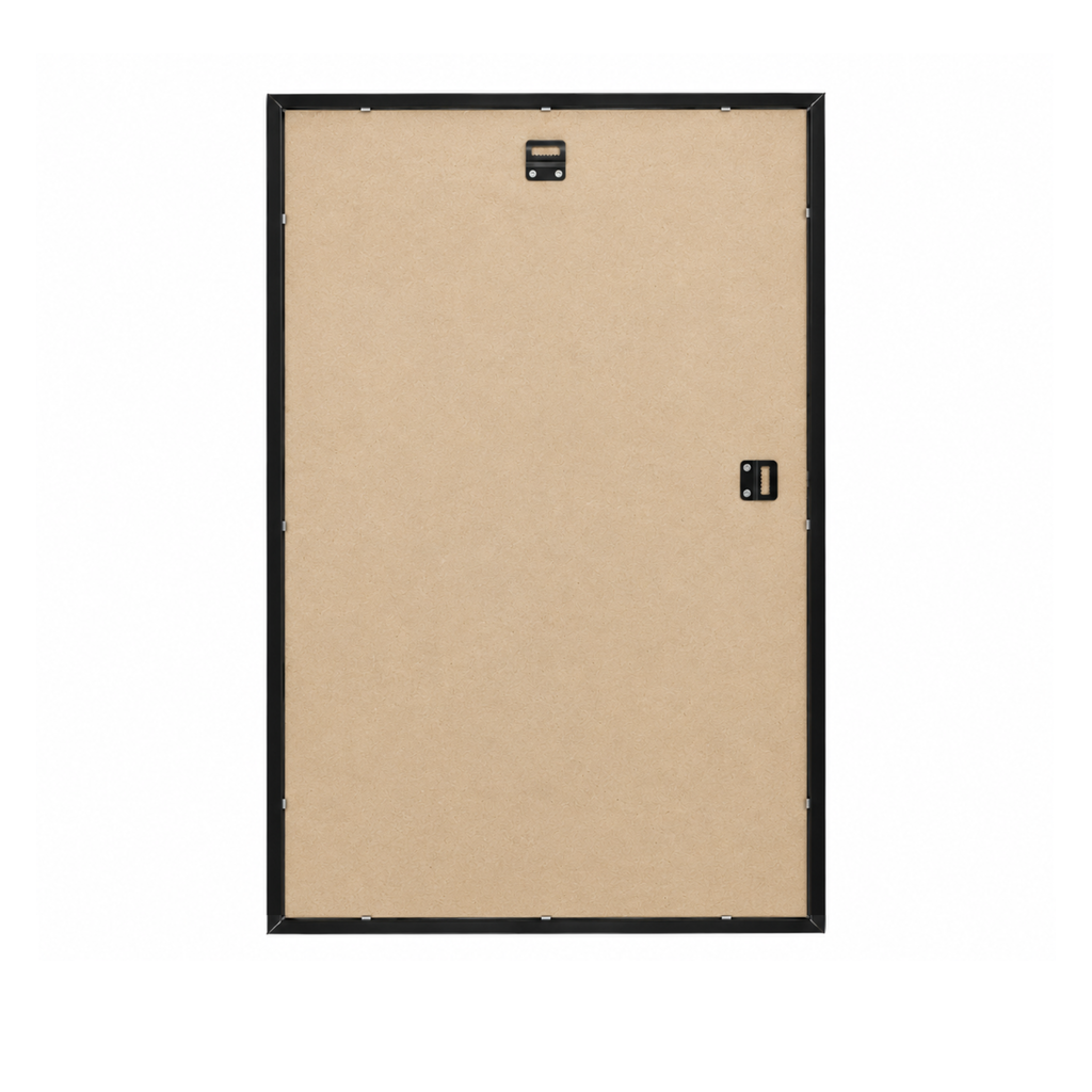 Back of framed poster showing hanging hardware
